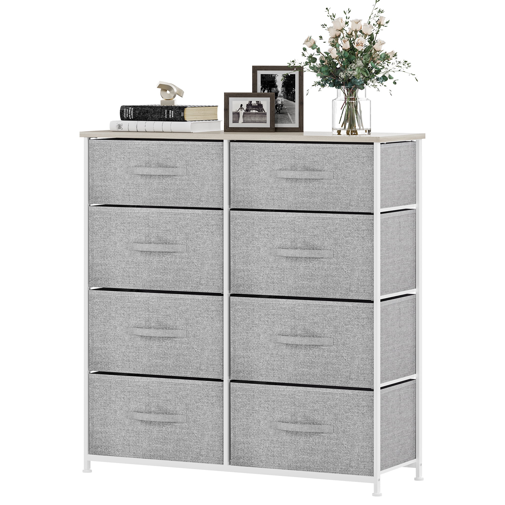 Uforic 8-Drawer Dresser Grey Fabric Storage Chest Double Dresser for Closet,Living Room,Bedroom Steel Frame