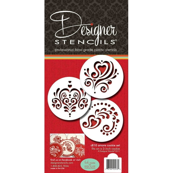 Designer Stencils Amore Cookie Stencil Set, Beige/Semi-Transparent