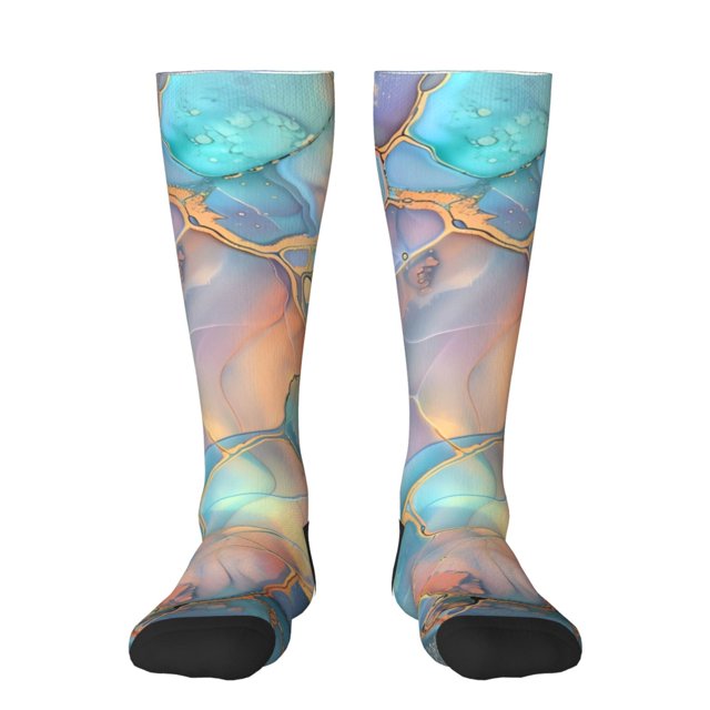 Fotbe Pastel Abstract Fluid Art Calcetas Divertidas Estampadas para Hombre y Mujer, Calcetas de Algodón hasta la Rodilla para Caminar, Correr, Enfermería y Embarazo