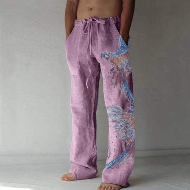 Pantalones largos de verano para hombre, de algodón y pierna ancha, deportivos con cordones estampados, informales