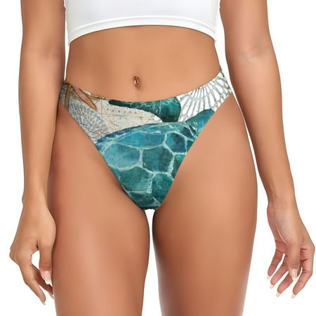 Sigee Watercolor Sea Turtle for Women s G-String Panty  Low Rise  Soft Lace Perfect for Everyday Wear or Special Occasions-X-Large
