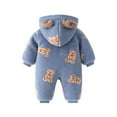 thumbnail image 4 of URMAGIC 3-24 Months Baby Boy Girl Fall And Winter Bodysuit Toddler Kids Fleece Hooded Romper Outerwear Cartoon Bear Print Snowsuit Thicken Warm Jumpsuit, 4 of 12
