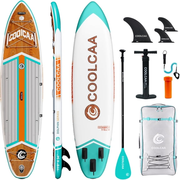 COOLCAA 11'8" Inflatable Stand Up Paddle Board, 34" Wide, 490 lb Capacity