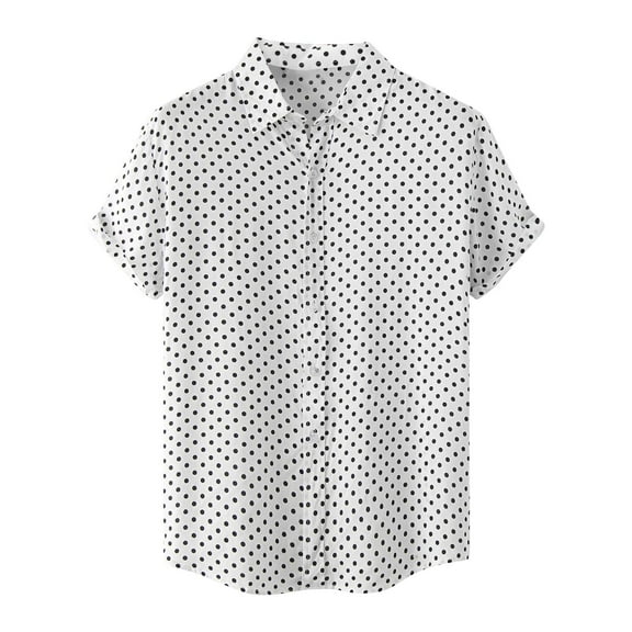 cfhntfmh Men's Button down Shirts Polka Dots Short Sleeve Lapel Tops Summer Bigh and Talls Casual Beach Shirts