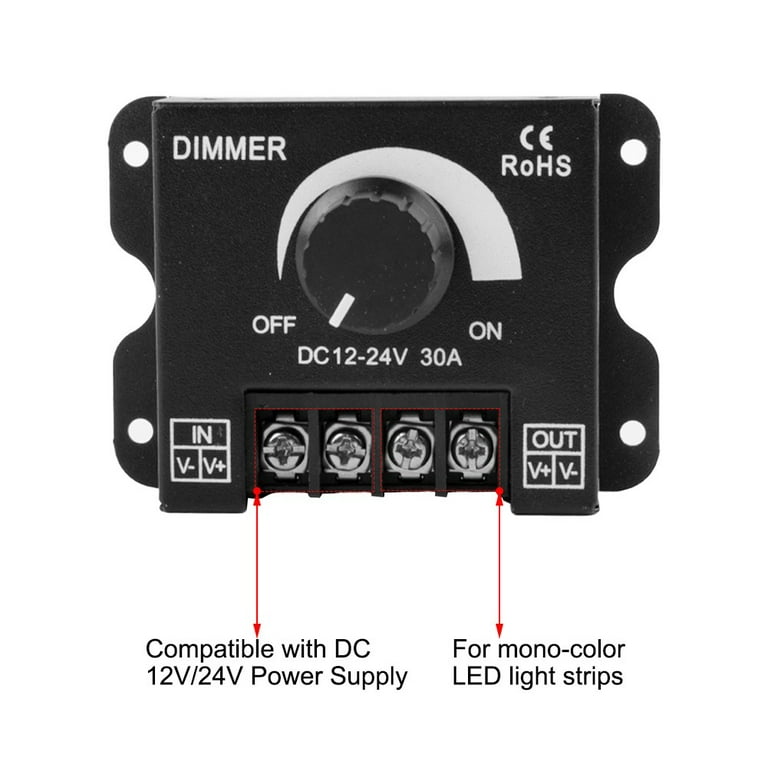 LED Light Strip Dimmer PWM Dimming Controller Knob ON/Off Switch DC 12V-24V  30A 