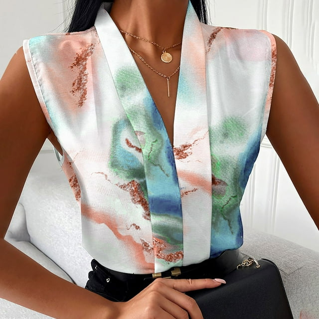 SMihono Hauts pour Femmes Débardeur Mode Été Décontracté Imprimé Col en V Sans Manches Gilet Blouses Débardeurs pour Femmes Hauts d'Été pour Femmes
