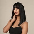 thumbnail image 5 of Straight Black Bob Synthetic Wig with Bangs Medium Long Cosplay Layered Wigs for Woman, 5 of 7