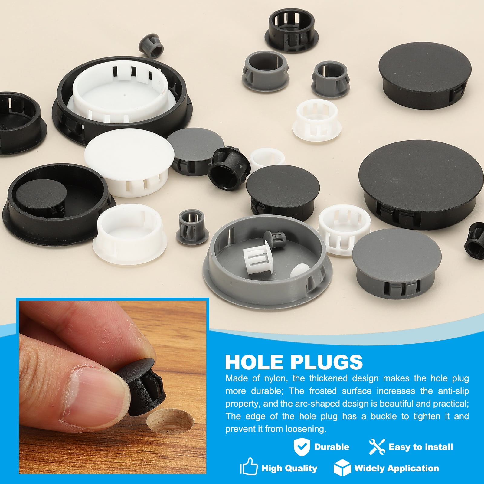 Uxcell Plastic Screws Hole Plugs, 55 Pcs 2 1/9"(55mm) Round Plastic Hole Caps Snap Desk Grommet Buckle Knockout Locking Covers Furniture Insert End Cap for Kitchen Cabinet, White