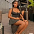thumbnail image 2 of Women's Stripes Print Halter Lace-Up Chest Wrapped Sleeveless Short Tops & Waistband Mini Skirt, 2 Piece Set, 2 of 28
