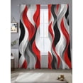 thumbnail image 5 of Sheer Curtains 84 Inches Long, Red Black Grey Light Filtering Window Curtains for Living Room/Bedroom, Moire Modern Artwork Abstract Rod Pocket Voile Sheer Curtain Drapes, 52"W x 84"L, 2 Panels, 5 of 8