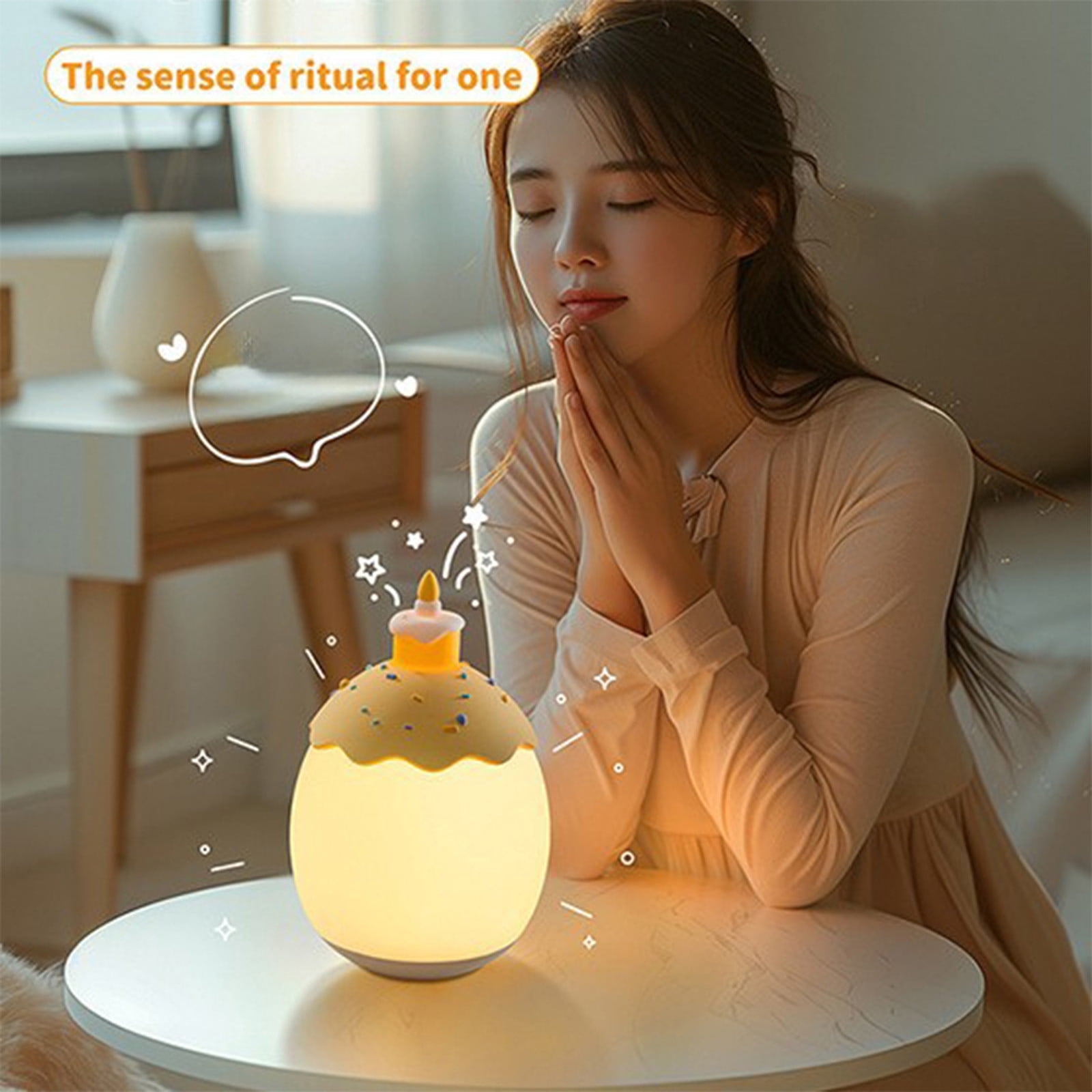 FEOLGEHLY Night Light for Kids, Rechargeable Plastic Bedside Lamp, Egg Baby Nursery Night Lamp, Portable DIY Hand-Painted Custom Light for Kids Bedroom, Birthday Cake