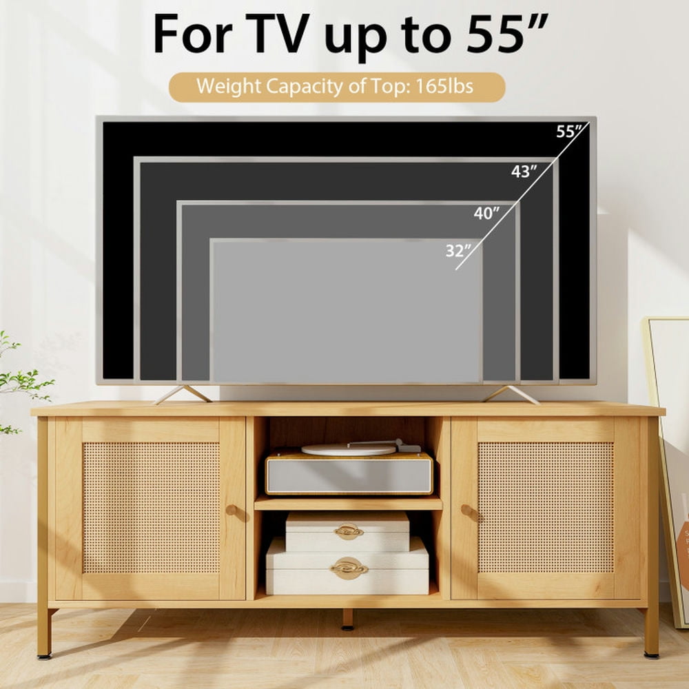 Finihen TV Stand, Entertainment Center, Boho TV Stand for TV up to 55 Inches with Faux Rattan Door, for Living Room, Natural