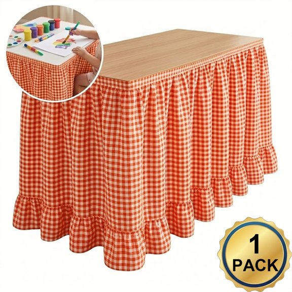 Gingham Desk Skirt, Ruffled Checkered Table Skirt with Hook and Loop for Party and Classroom Teacher Desk Decorations