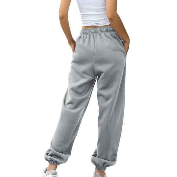 Grianlook Womens High Waisted Sweatpants Drawstring Jogger Sweat Pants  Cinch Bottom Workout Gym Trousers with Pocket Grey L