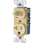 Cooper Wiring Devices TR291V 15 Amp 120V 5-15 3-Wire Combination Receptacle & Toggle Switch, Ivory