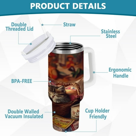 

YAZAOO Tumbler 40oz Insulated Stainless Creative Kittens Playing in Sewing Room Pattern Steel Water Bottles