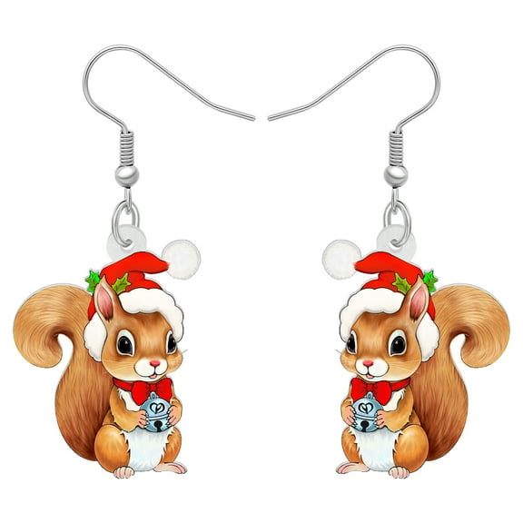 NEWEI Christmas Day Acrylic Cute Squirrel Earrings Santa Hat Cartoon Squirrel Dangle Jewelry For Women Charms Holiday Party Christmas Gifts