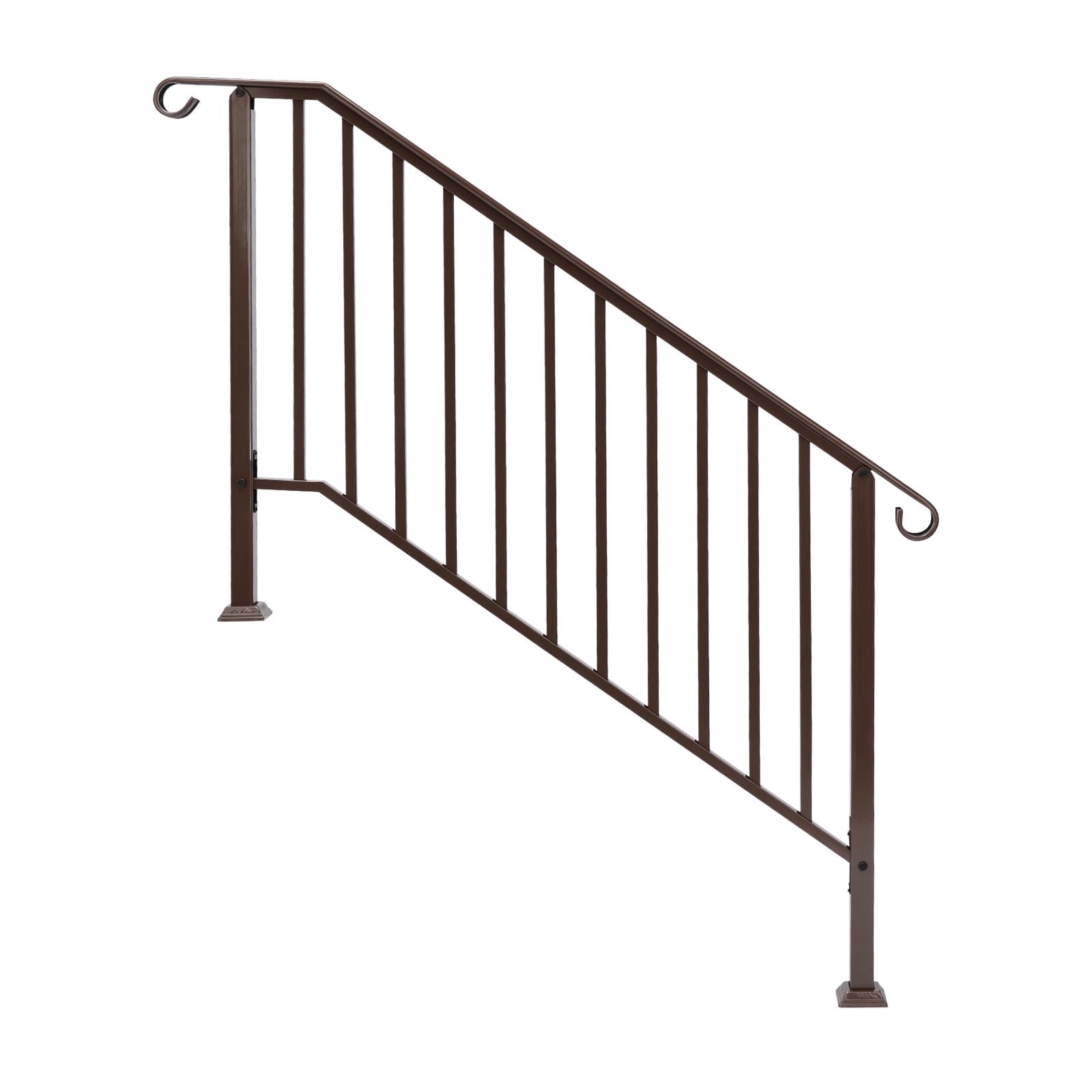 Copper Galvanized Iron Stair Handrail Curved Step Railing Fit 4-5 Steps Outdoor Garden Steps Non-Rust Powder Coated Safety Picket Rail With Installation Hardware
