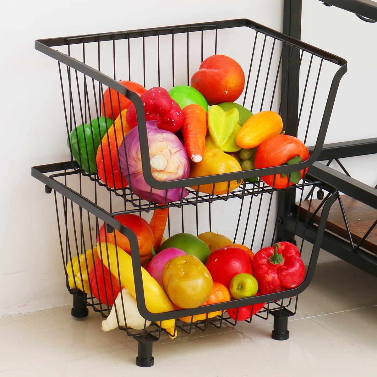 3/4/5 Tier Rolling Basket with Wheels, Fruit and Vegetable Storage Cart
