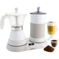 thumbnail image 1 of Bote eléctrico para moka FUOCCI de 3 tazas (150 ml) con espumador de leche, color blanco, 1 of 5