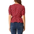 thumbnail image 3 of INSPIRE CHIC Hauts à Pois pour Femmes, Taille Nouée, Volants, Bourgogne TG, 3 of 6