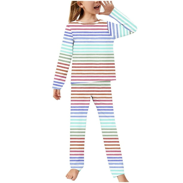 Odeerbi 2-14 Años Niños Niñas Pijama Suave Manga Larga Tops Pantalones Conjunto Suave Rayas Impreso Sleepwear Franela Dos-Pijamas de Dos Piezas