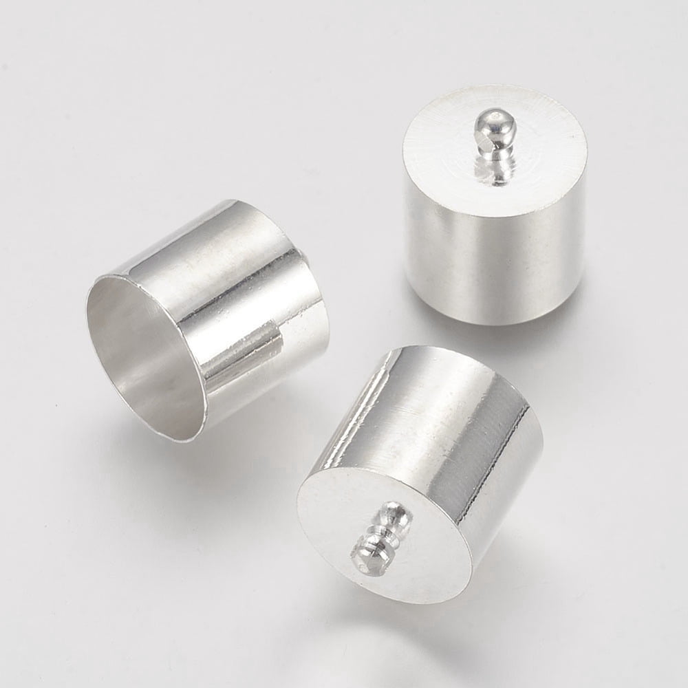 500pcs Brass Cord Ends End Caps Silver Color Plated 14x10mm Hole: 1mm Inner Diameter: 9mm