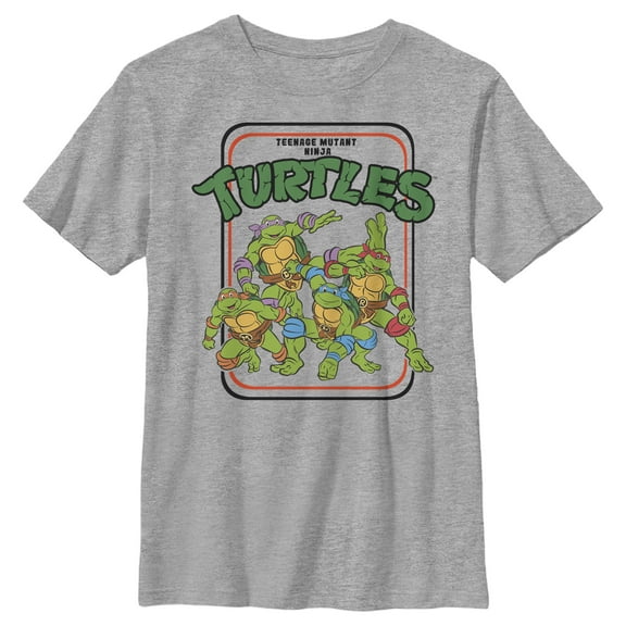 Boy's Teenage Mutant Ninja Turtles Retro Card Frame Logo Graphic Tee Athletic Heather Small