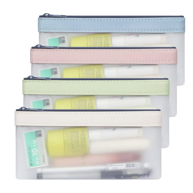 Estuche para lápices con cremallera, 4 unidades, multifuncional, transparente, organizador de bolígrafos, papelería, almacenamiento para suministros de oficina, cosméticos