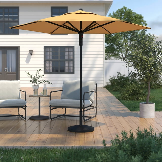 HOMETRENDS 7.5 ft. Round Push-Up Market Patio Umbrella, Yolk