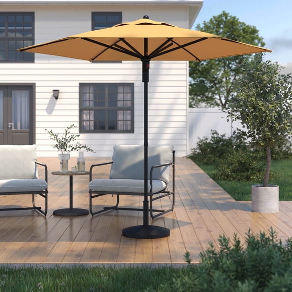 Parasol de marché rond à bouton poussoir pour patio de 2,3 m HOMETRENDS, jaune