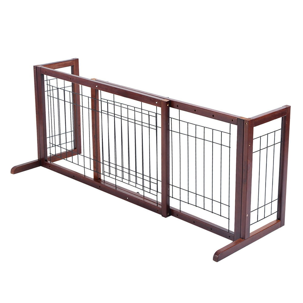 Costway Wood Dog Gate Adjustable Indoor Solid Construction Pet Fence