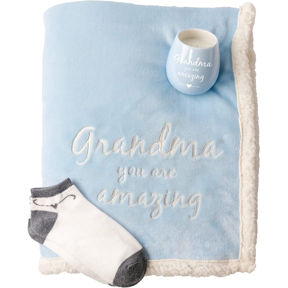 Pavilion - Grandma You are Amazing - 42" x 50" Sherpa Blanket, 8 oz Candle & Ankle Sock Mimi Nana Gram Grammy Gamma Gift Set
