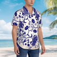 thumbnail image 3 of Balery Blue And White Porcelain Pattern Camisas hawaianas de manga corta para hombre, camisas playeras de corte holgado, camisas de vacaciones con botones,X-Large, 3 of 7