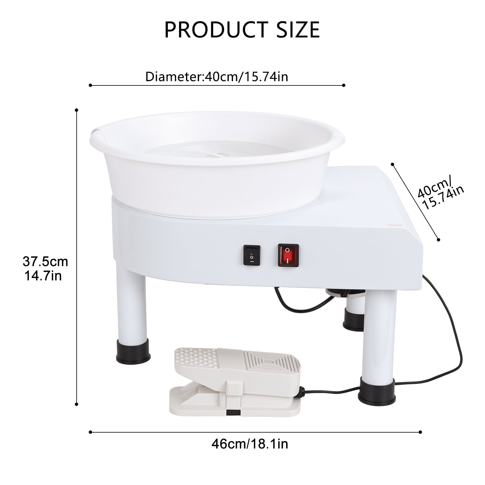 25CM Pottery Wheel Forming Machine, Extremely Variable Speed Pottery Wheel, 350W Electric DIY Clay Tool with Foot Pedal and Detachable Basin for Ceramic Work Art Craft, White