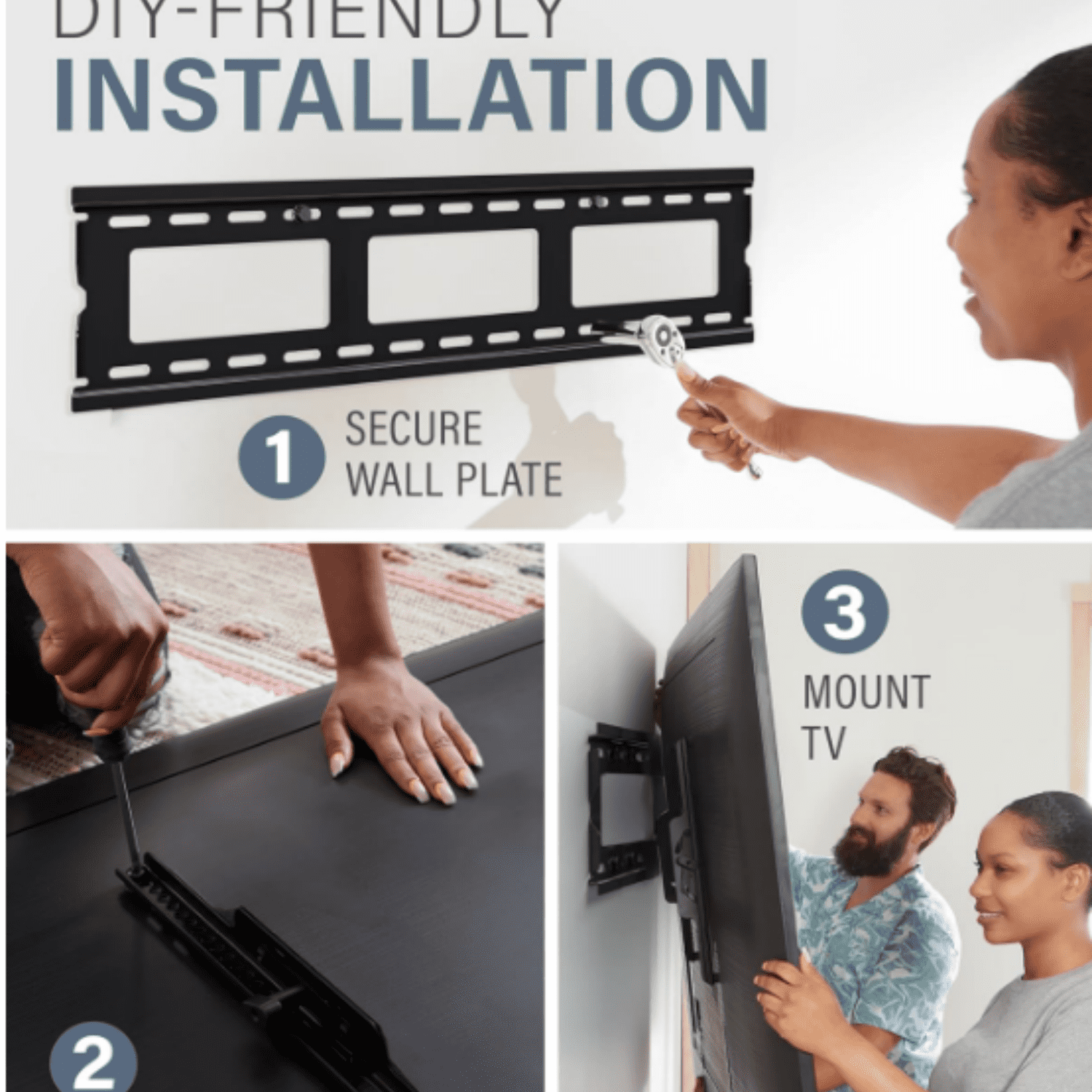 Universal Low Profile Tilt TV Wall Mount for 37" - 80" LED, LCD & Plasma TVs, Eliminates Glare with 10º of Tilt & Post-Install Adjustments - 3 Step Install