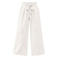 thumbnail image 5 of Women's High Waist Paperbag Bow Wide Leg Pants, Drawstring Flowy Pocket Polyester Trousers, Soft Airy Casual Bottoms for Vacation Social Gatherings Daily | TruHer,Beige L, 5 of 9