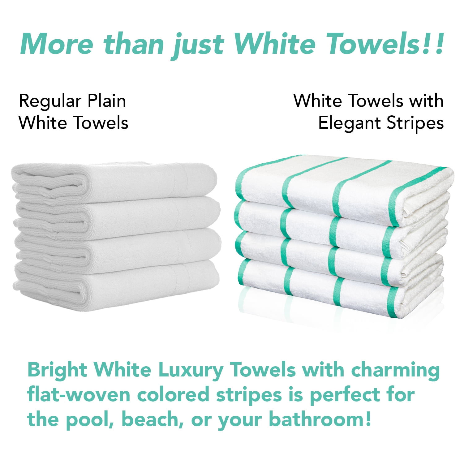 Arkwright Las Rayas Beach Towel (4 Pack), Ring Spun Cotton Pool Towel - 30x60 in., Green Stripes