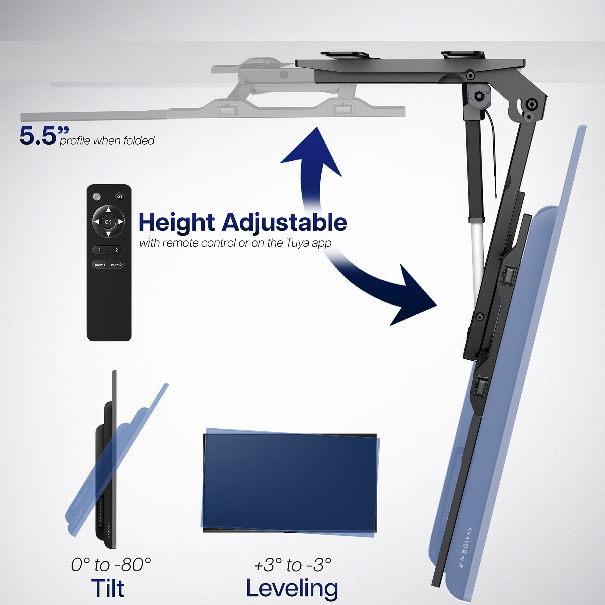 VIVO Black Electric Flip Down Ceiling TV Mount for 37 to 86 inch Screens