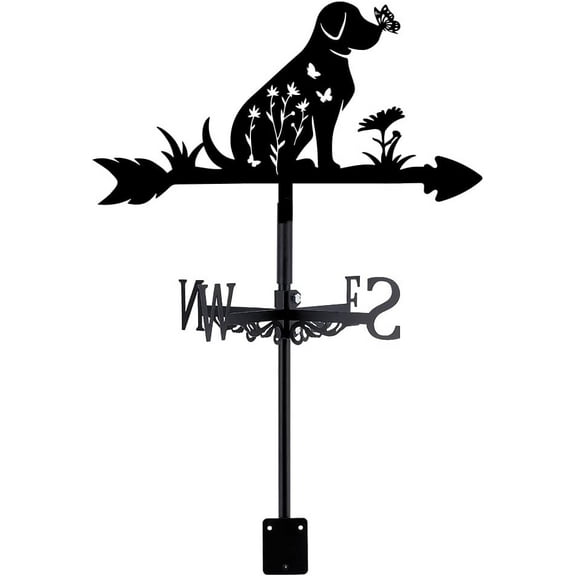 Dog Weather Vane Dog Flower Butterfly Metal Weathervanes Wind Direction Indicators Black Metal Wind Vanes Signs for Roof Mount Farmhouse Ourdoor Yard Shed Decoration