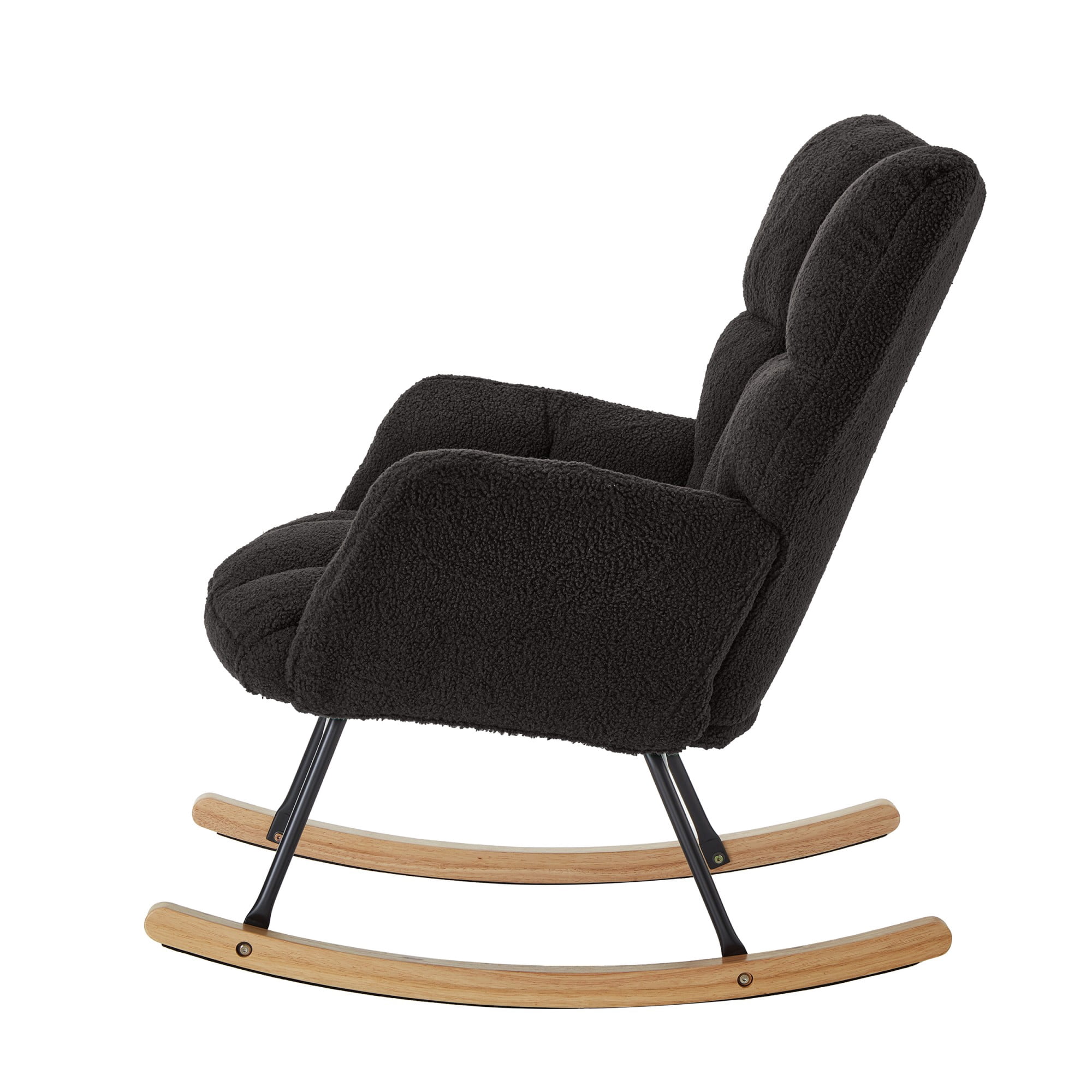 Glider Chair for Living Room Tufted Upholstered Teddy Fabric Rocking Chair with Metal Frame Accent Chair (Gray)