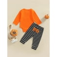 thumbnail image 4 of Bagilaanoe Newborn Baby Girl Halloween Outfits Long Sleeve Romper Tops + Pants 3M 6M 12M 18M Letter Ghost Stripe Print Spring Clothing, 4 of 9