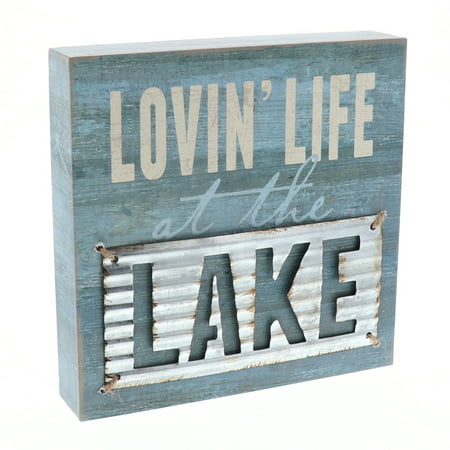 Barnyard Designs Lovin' Life at the Lake Box Wall Art Sign, Primitive Lake House Home Decor Sign With Sayings 8