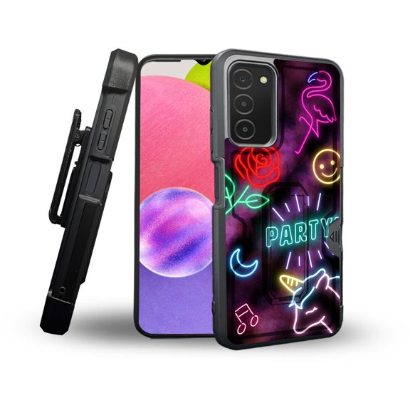 ANJ  Rugged Shockproof Holster Case Card Slot Kickstand   Tempered Glass Cover for Samsung Galaxy A03s - Party Neon Signs