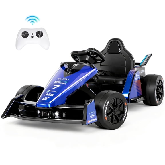 Alpha Joy Kids Drift Go-kart 12V 550W Power Ride on w/Remote Control, LED Lights, Bluetooth Music, 3 Speeds up to 3.11mph, Electric Car for Kids Aged 3-8, Blue