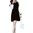 thumbnail image 1 of Wuffmeow Women Color Blocks Mini Dress O-Neck Sweater Long Shirt Casual Long Sleeve Pullove Dress, 1 of 5