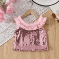 thumbnail image 7 of Girls Sequin Mesh Cake Dress Set, Two-Piece Princess Party Outfit with Bow, Sleeveless Sequin Top and Tutu Skirt for Toddler Kids Birthday and Celebration, 3-7Y Pink 100, 7 of 7