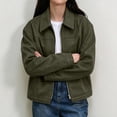 thumbnail image 6 of Xinoom Women's Faux Suede Zip Up Work Jacket, Point Collar Long Sleeve Boxy Cropped Utility Coat with Side Pockets, Casual Fall Outerwear Army Green,L, 6 of 8