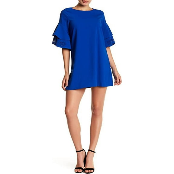 LAUNDRY BY SHELLI SEGAL Laser-Cut Ruffle Sleeve Shift Dress, Vibrant Blue - 10P