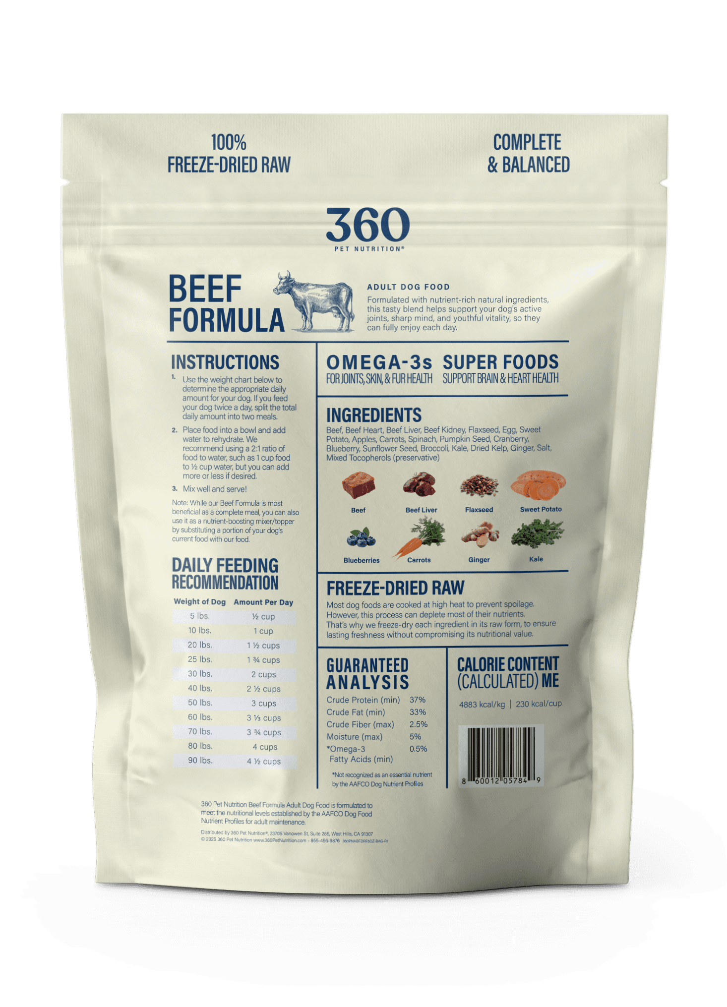 360 Pet Nutrition Beef Flavor Freeze Dried Dog Food, 5 oz. Bag